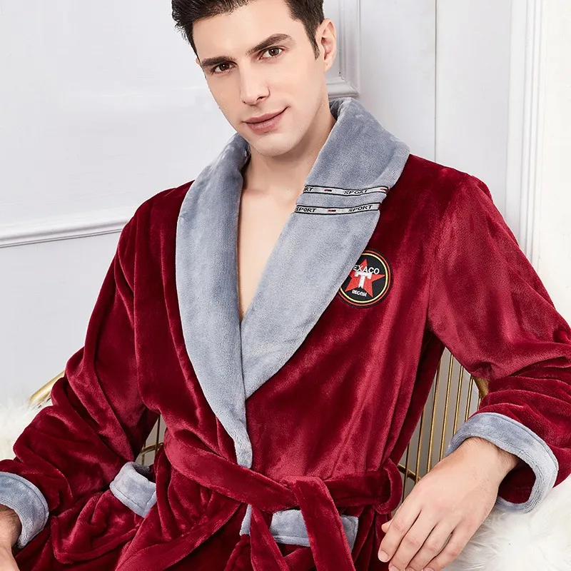 Plus Size 3XL 4XL Men Flannel Robe Nightwear Winter Kimono Bathrobe Gown Nightgown Loose Sleepwear Thick Warm Long Home Clothes