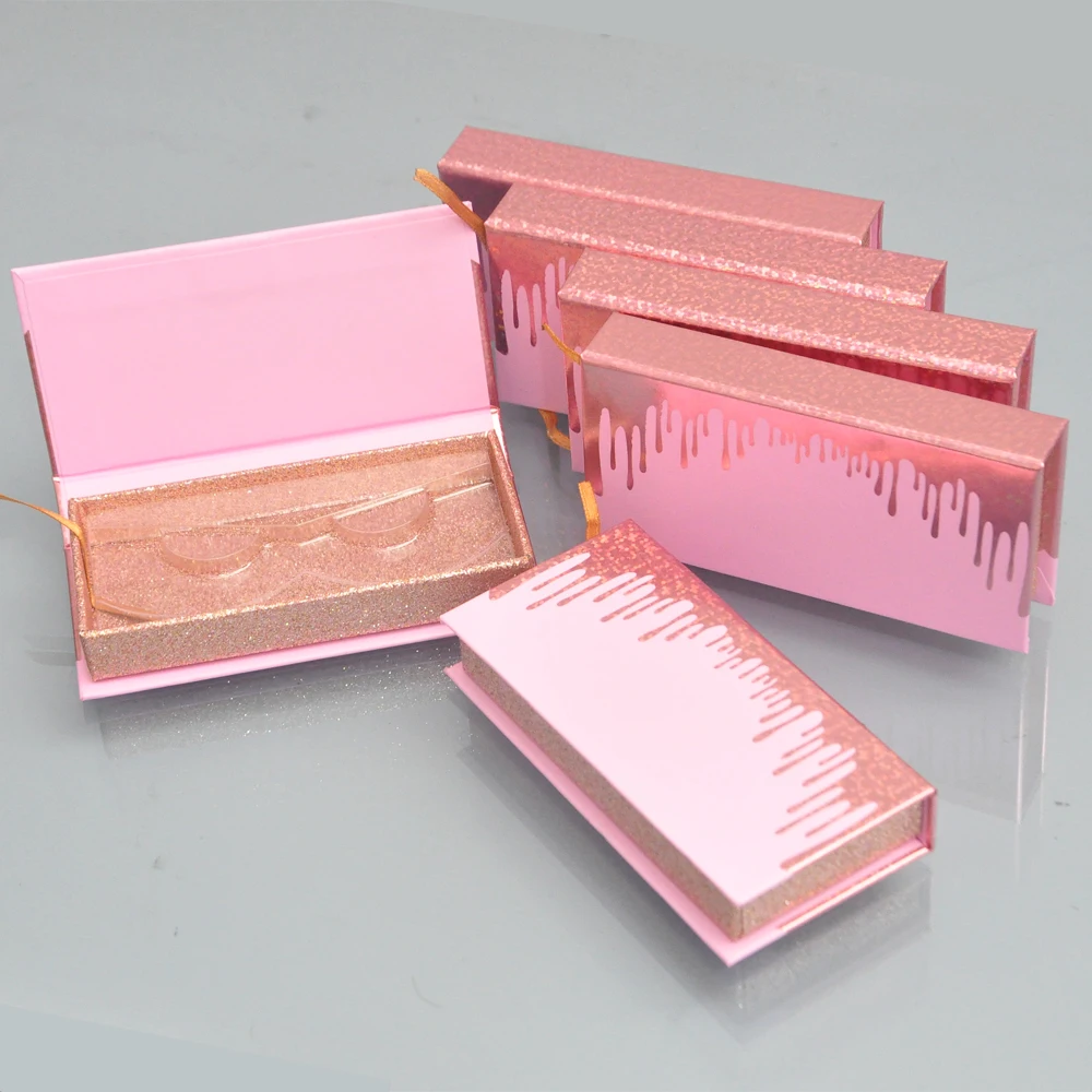 

Wholesale pink Rectangle Case Empty box Mink False Eyelash Packaging Custom Logo Glitter Paper magnetic Box Storage Case Vendors