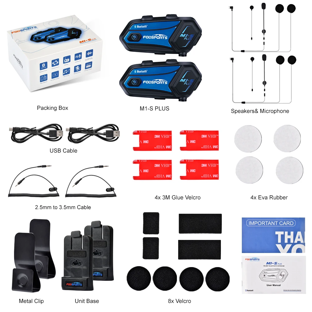 Fodsports, 2 шт., M1-S, мотоциклетный шлем, домофон, bluetooth гарнитура, 8 способов, беспроводной домофон, fm-радио, обмен музыкой, BT5.0 (art.: 3a39f092cbc) - 3a39f092cbc