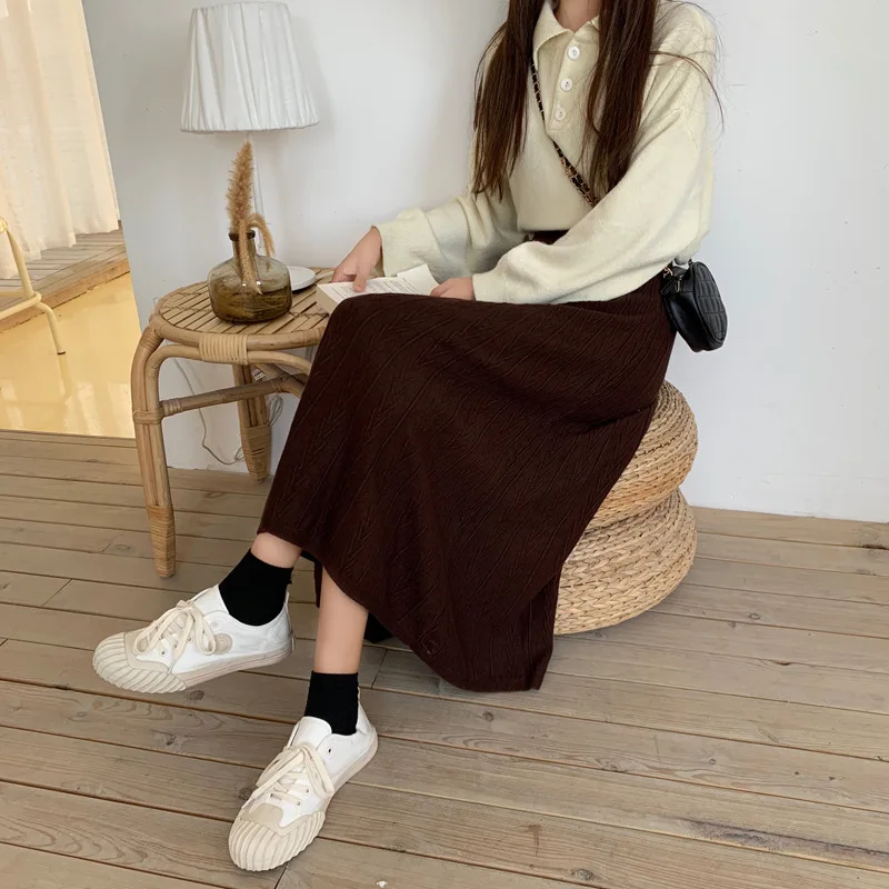 

Skirt gentle French knitted skirt female autumn and winter new retro-style hairy umbrella skirt A-word long skirt