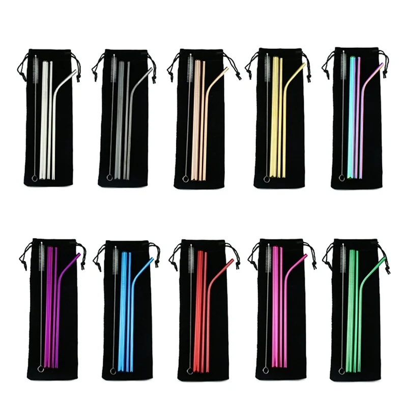 

Drinking Straw Set Long Food Grade 304 Stainless Steel Straw Brush Drinkware Accessories For Drinks Milk Tea Coffee