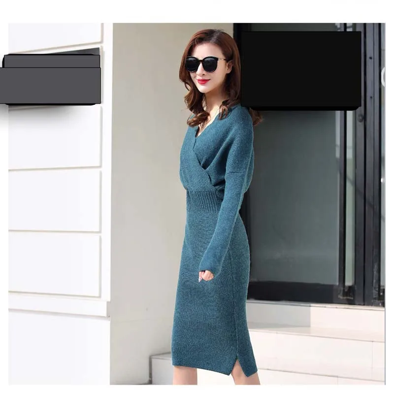 Женское трикотажное облегающее платье элегантное утепленное с длинным рукавом