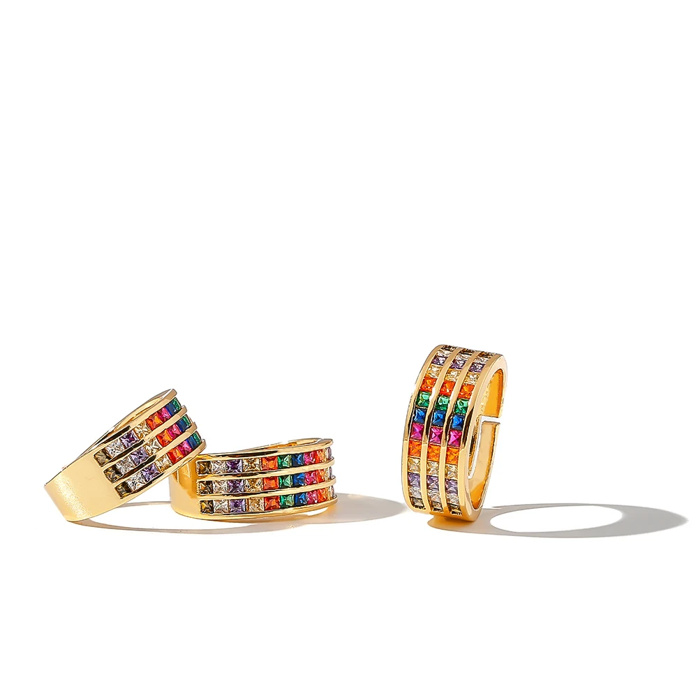 Женские открытые кольца Yhpup медные с радужной короной из циркония золотые