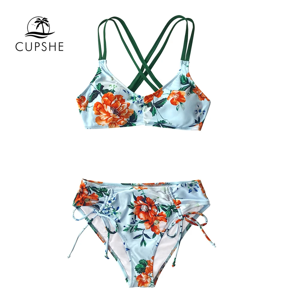 CUPSHE Пион печати шнурок бикини наборы сексуальный Strappy Купальник из двух частей