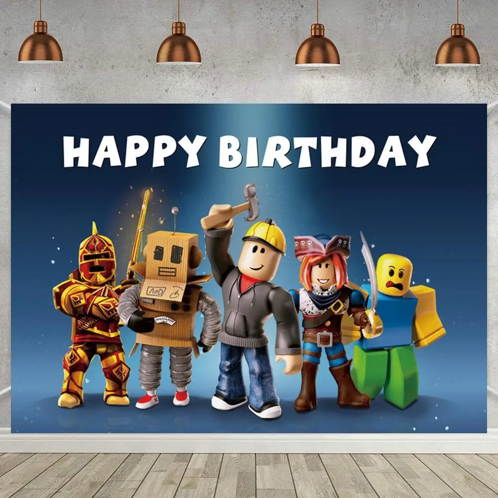 

Виниловый фон Roblox для фотосъемки, украшение для спальни, рисунок воинов, ночного неба, луга, баннер