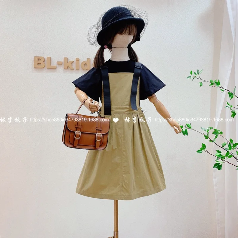 

Two-piece suit skirt girl summer 2021 new strap tooling dress puff sleeve top