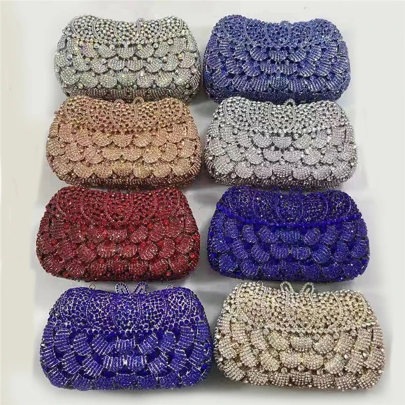 Luxury Navy Blue Diamond Crystal Evening Bags Ladies Party P