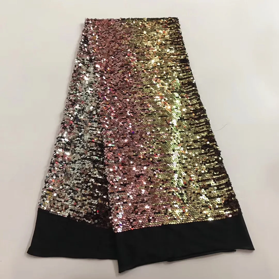 

High Quality African Lace Fabrics Gold Nice French Net Embroidery Sequins Tulle Lace Fabric For Nigerian party Dress X878