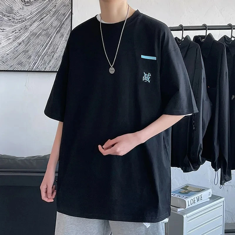 

100% cotton short-sleeved T-shirt men's fashion Hong Kong wind 2021 new half-sleeved loose go with everything S-4XL