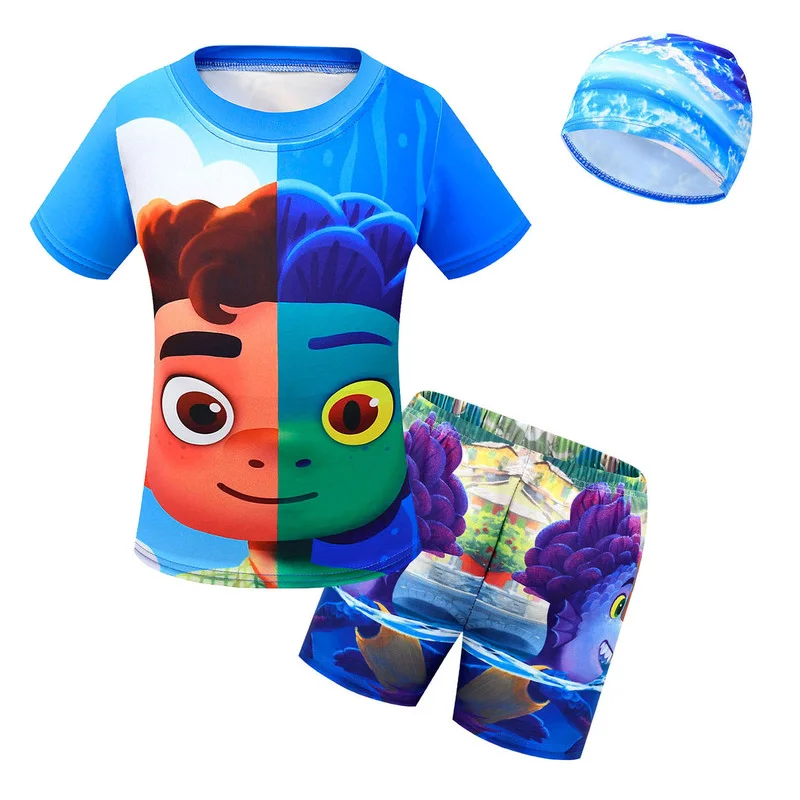 

Kid Boy Girl Swimwear T Shirt Top+Short 2pcs Children Set Beach Swimsuit Bathsuit luca Swim Suit