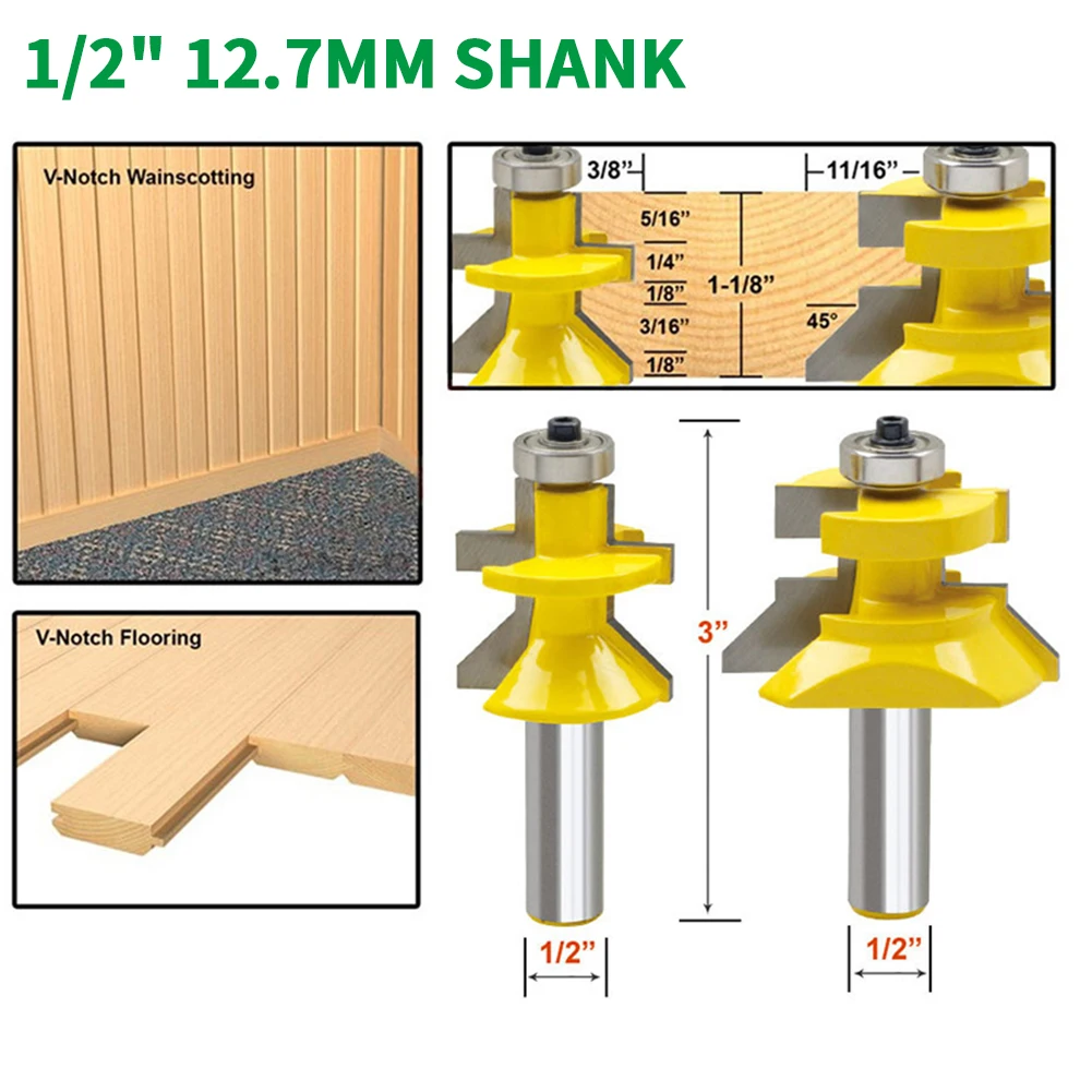 

2 шт./компл. 1/2 "12,7 мм хвостовик фрезерный станок для резьбы по дереву V паз и соответствием языка для создания выпуклой филенки W/Премиум-упорн...