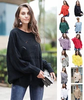 women sweaters fashion casual hollow out knitwear female lantern long sleeve o neck loose solid color ruffle pullover