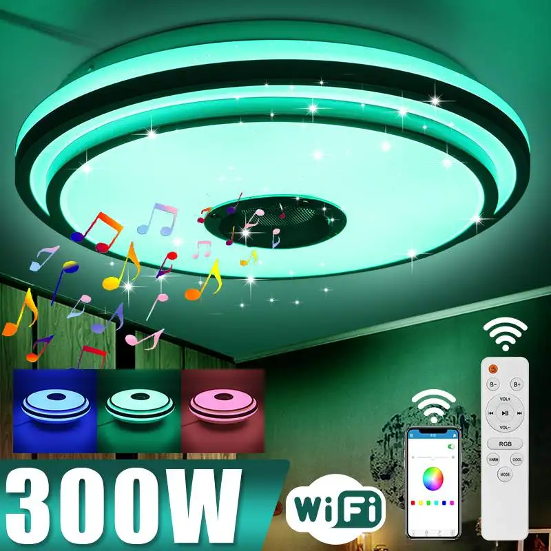 

300W WiFi RGB Dimmable Music Ceiling Lamp Remote&APP Control Smart LED Ceiling Lights Home bluetooth Speaker Lighting Fixture