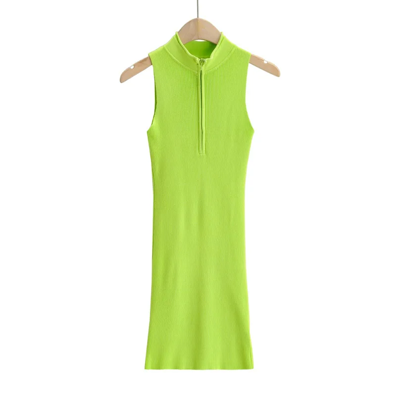 

Woman 2021 Spring New Products Fashion Front Zipper Sleeveless Knit Vest Dress Dress Fashion Temperament Young Solid High Waist