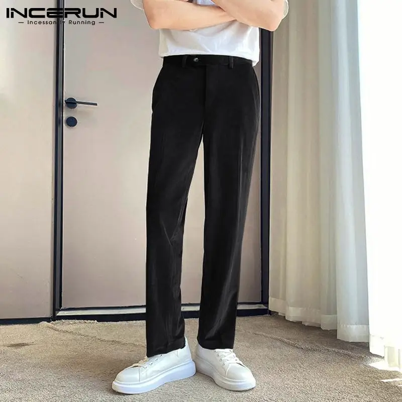 

INCERUN красивые хорошо облегающие новые мужские брюки прямые однотонные комбинированные универсальные простые мужские брюки костюмы брюки ...