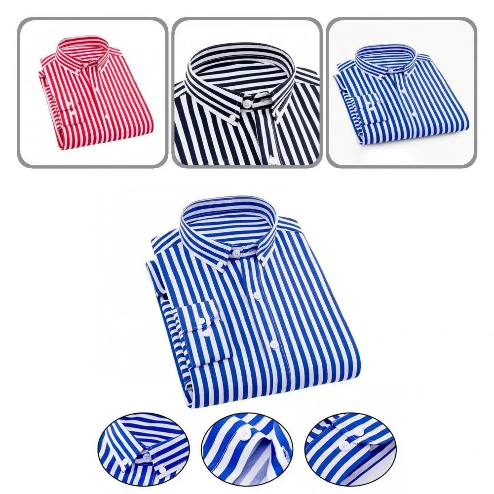 

Stylish Men Top Striped Streetwear Slim Lapel Shirt Men Shirt Buttoned Shirt
