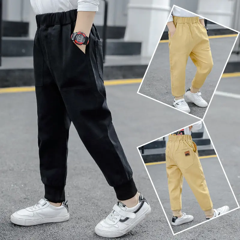 Детские трикотажные однотонные штаны для мальчиков Свободные повседневные