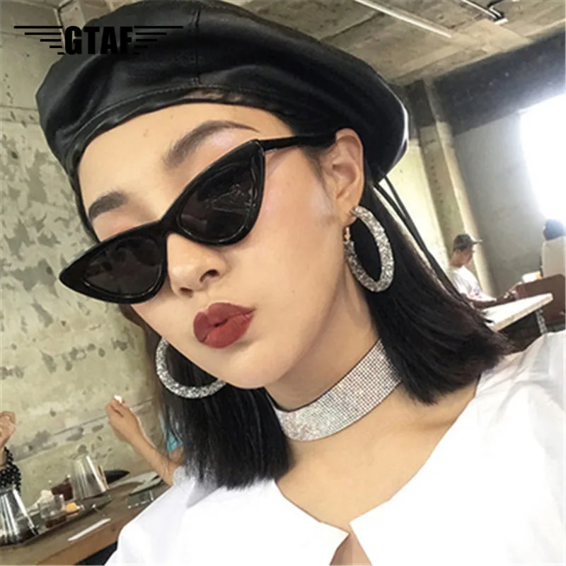

New Cute Sexy Retro Cat Eye Sunglasses Women Small Black Transparent Pink Triangle Vintage Cheap Sun Glasses Red Female Uv400