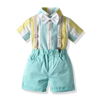 toddler kids clothes baby boy gentleman striped shirt bow tie short sleeve tops solid pants shorts clothes outfits set