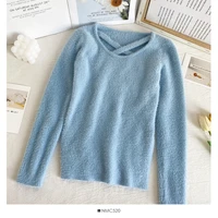 sweater womens 2022 spring slim slim side split solid color plush warm sweater korean tight bottomed shirt top fashion y2k tee