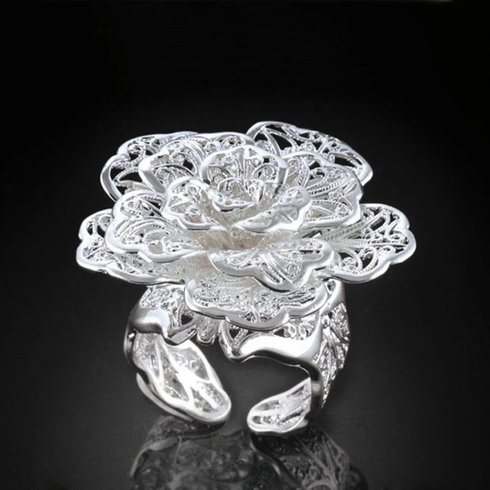 Женское серебряное кольцо с пионами в китайском стиле 925 пробы | Украшения и