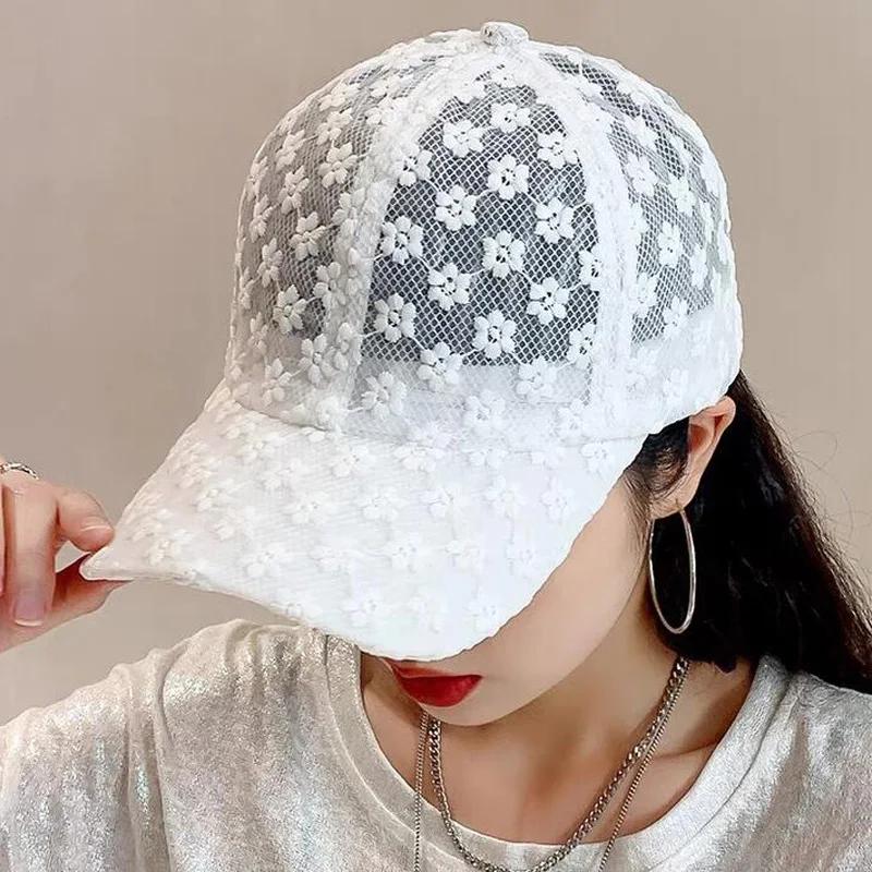 

Summer lace flowers breathable Outdoor Sports Sun Cap for Women Men Fashion Snapback Hat High Quality Adjustable Baseball Hat