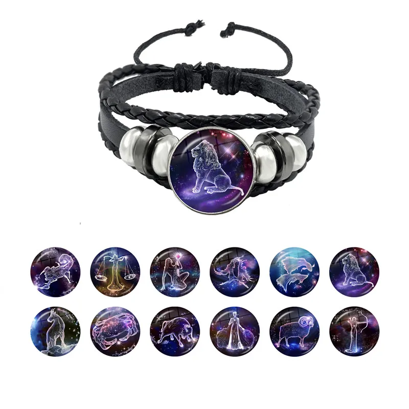 12 созвездий знаки зодиака браслет Водолей рыбы Gemini рак Лев дева черный плетеный