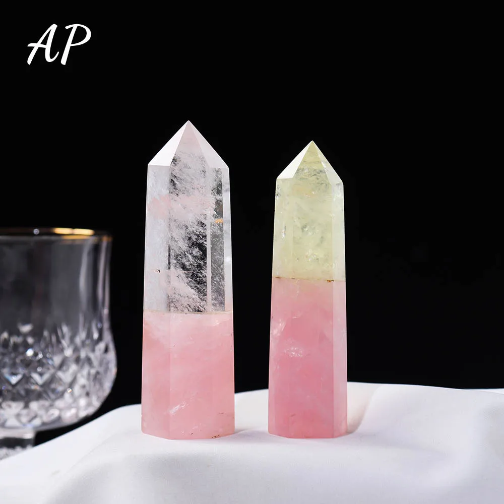 1 шт. натуральный розовый кварц двухцветная Хрустальная колонка Здоровье Энергия
