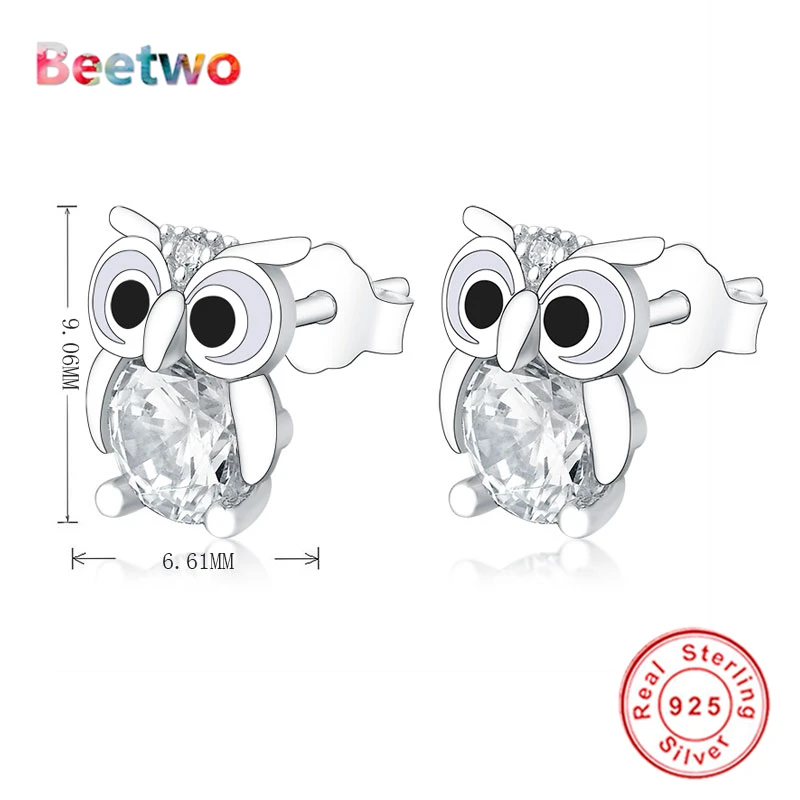 

100% 925 Sterling Silver Owl Earrings Clear Zirconia Stude Earrings Brincos Women Earring 925 Silver Brincos Berloque Jewelry
