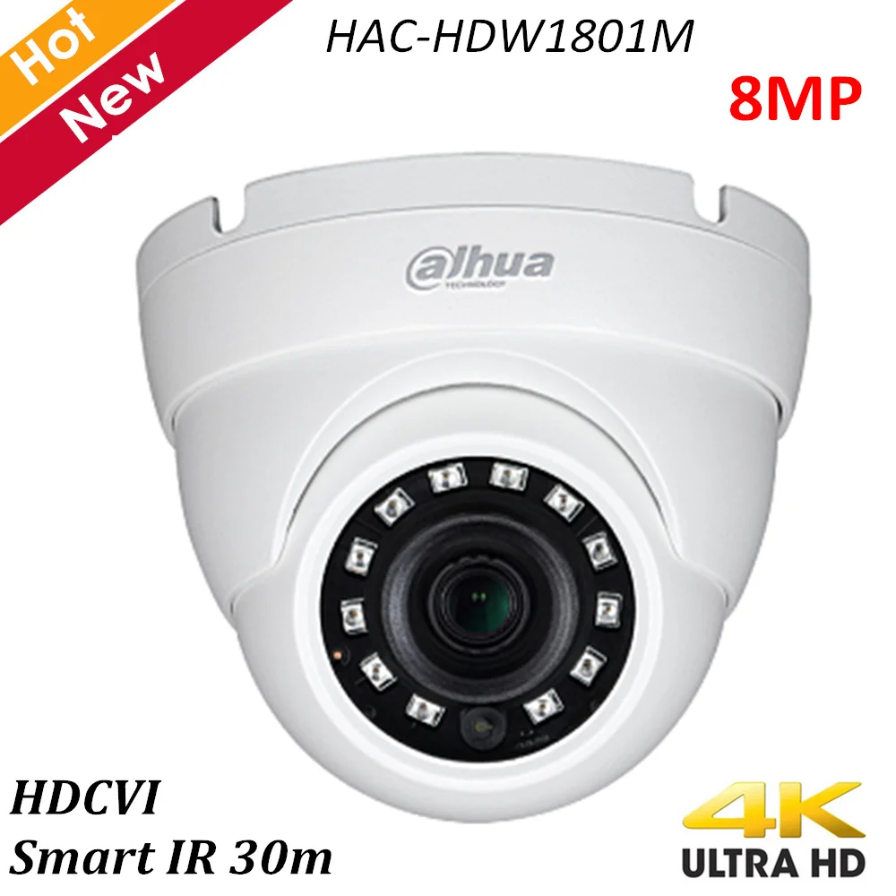 Dahua 4K HDCVI IR Eyeball камера HAC-HDW1801M с фиксированным объективом Smart IR 30 м Водонепроницаемая IP67 камера безопасности для помещений и улицы DC12V