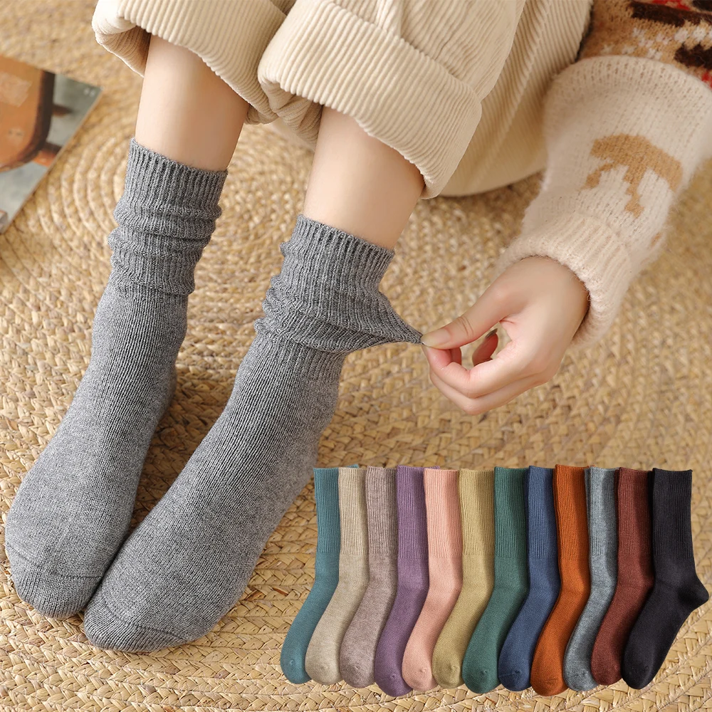 

Salina Women's Socks Winter New Year Christmas Pure Color Leisure Sports Thicken Warm Comfortable Fashion Thick Needle Cotton