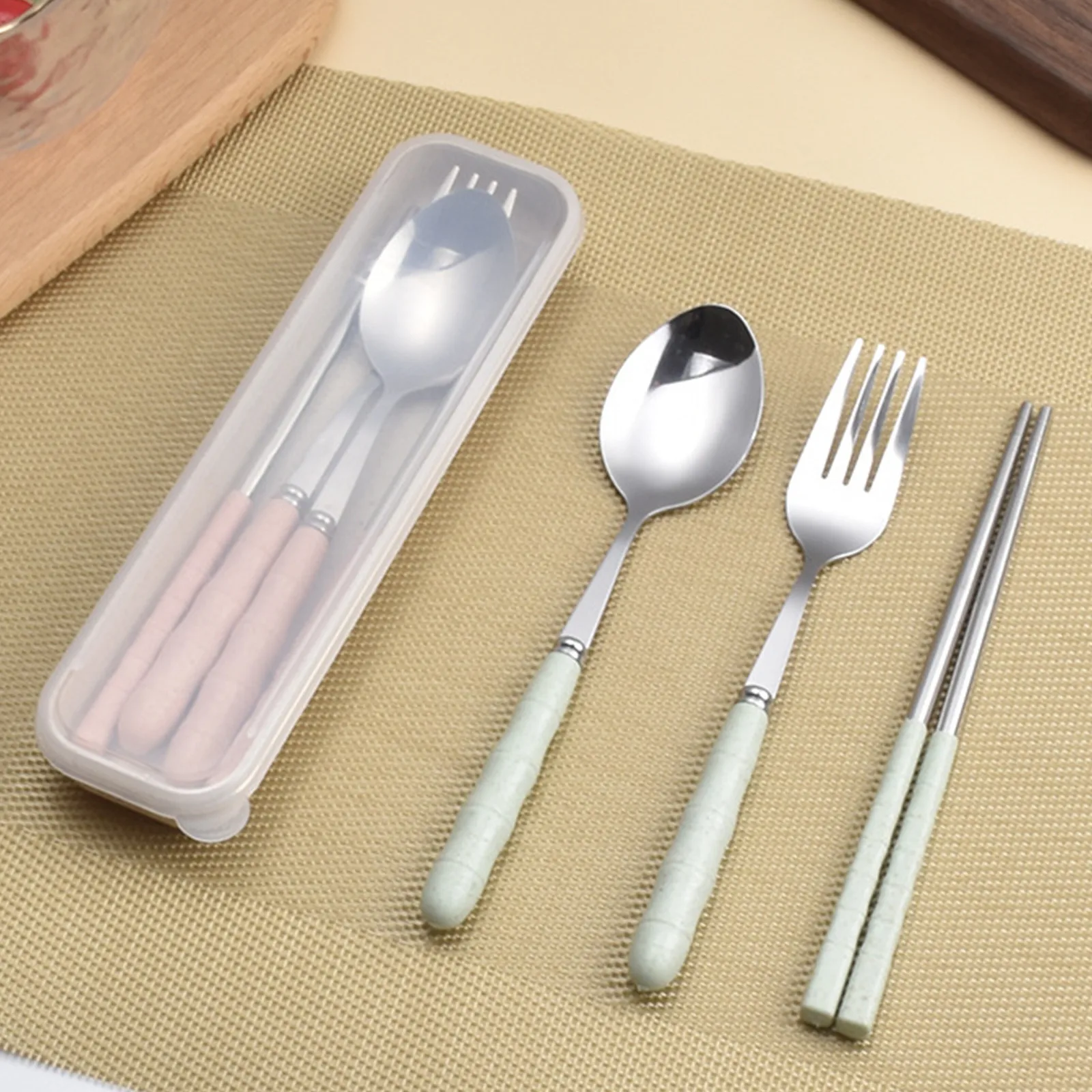 

3-in-1 Tableware Set Children Utensil Stainless Steel Toddler Dinnerware Cutlery Cartoon Infant Food Spoon Fork Travel Campi