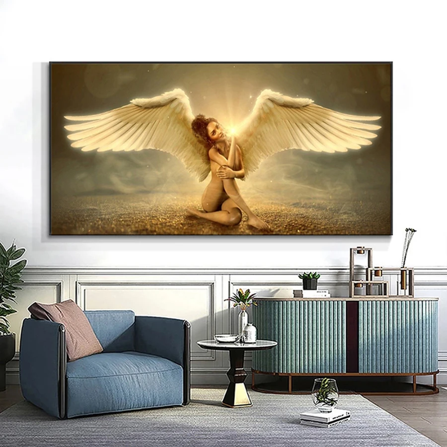 Большой Золотой Ангел Обнаженная девушка с крыльями 5d Diy алмазная живопись