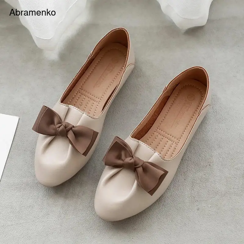 

Women Fashion Light Weight Bow Tie Slip on Flat Shoes for Office Ladies Solid Summer Shoes Female Retro Shoes Mocasines Mujer