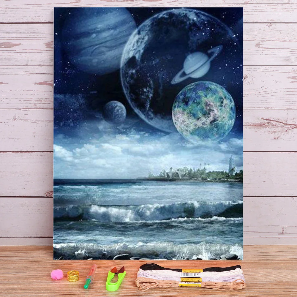 Ткань с принтом пейзажа Луны 11CT вышивка крестиком полный комплект DMC нитки ручная