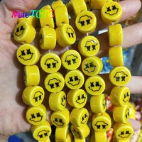 yellow smiley face ceramic beads for jewelry making necklace bracelet 16x10mm oblate porcelain bead wholesale