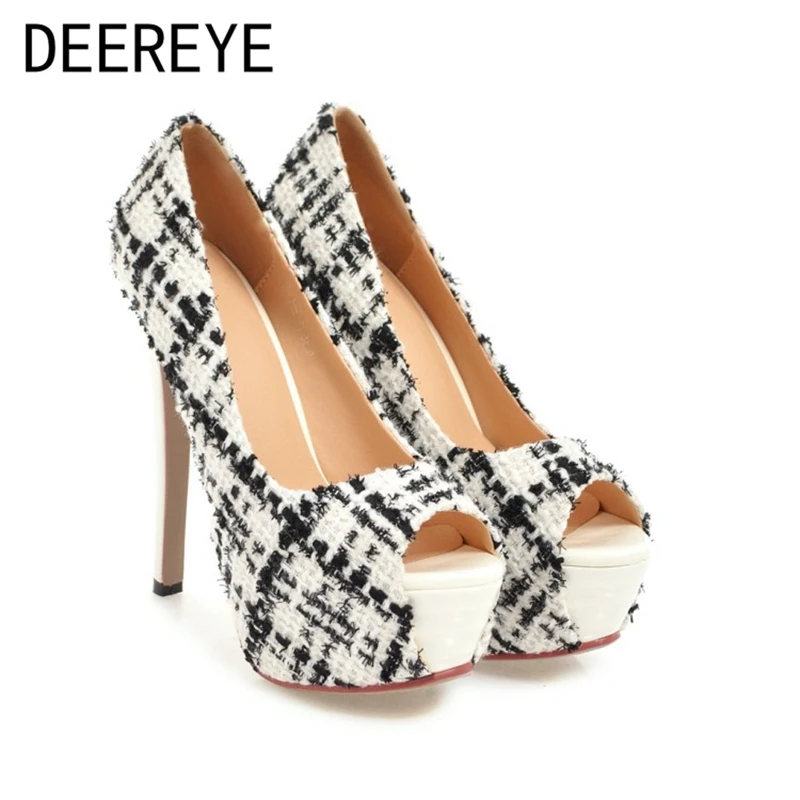 

Trendy Mix Color Cloth Fish Mouth 13.5cm High Heel Peep Toe Women Pumps For Sexy Night Club Ladies Sandals Shoes Size 34-40