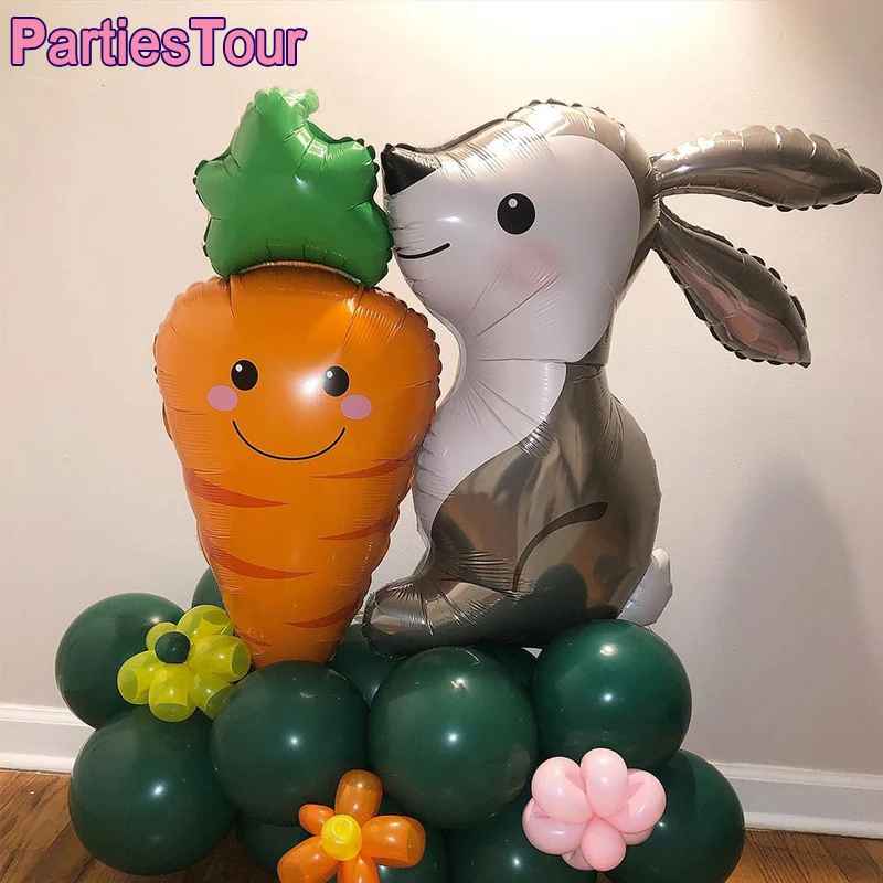 

3D 30inch Easter Mylar Foil Balloons Easter Decor Bunny Themed Birthday Baby Shower Animal Farm Themed Party Decor Carrot Ballon