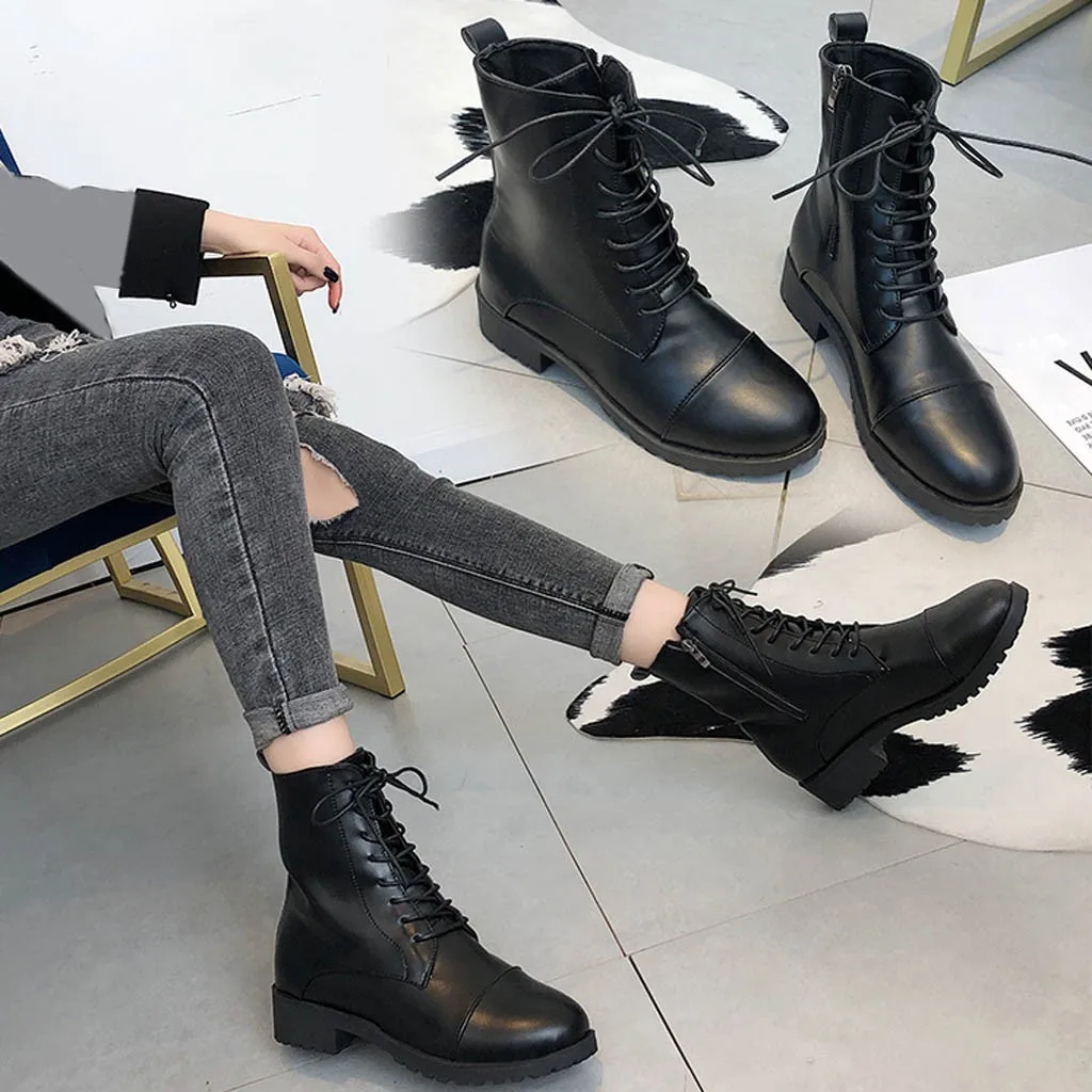 Женские кожаные ботильоны на шнуровке Ботинки каблуке повседневная обувь молнии