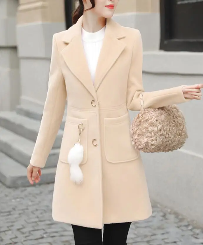 Женские Элегантные смешанные длинное шерстяное пальто на осень зиму женское