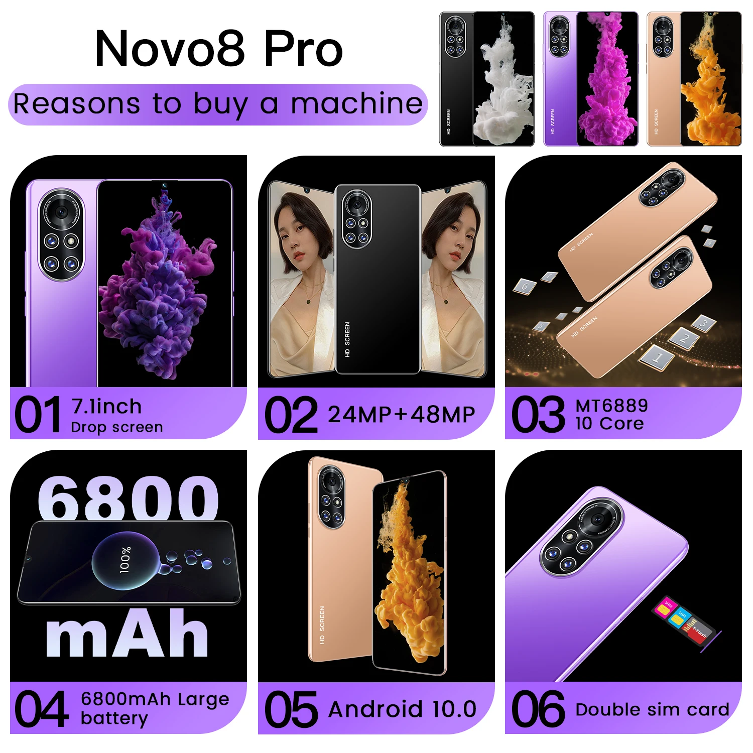 Новый сотовый телефон 8 Pro Android 10 0 две Sim-карты неопределенный смартфон экран 7 1