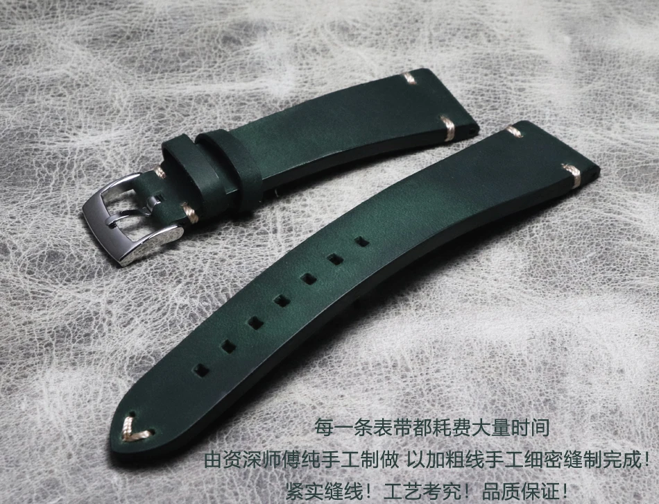 

20mm 22mm21mm Crazy Horse Genuine Leather Upscale Watchband Quick Release Bracelet Band Strap Handmade Green Casual Watch belt