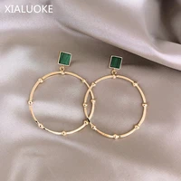 xialuoke exaggerated geometric metal square green stone big circle earrings for women retro trendy earrings jewelry accessories