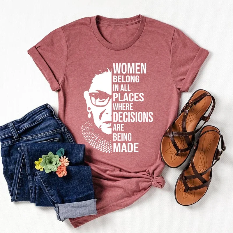 Для женщин входят в любом месте RBG Рут Бадер Гинзбург футболка Феминистская