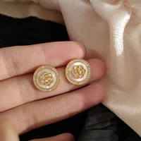 s925 silver needle small earrings geometric round earrings camellia flower earrings