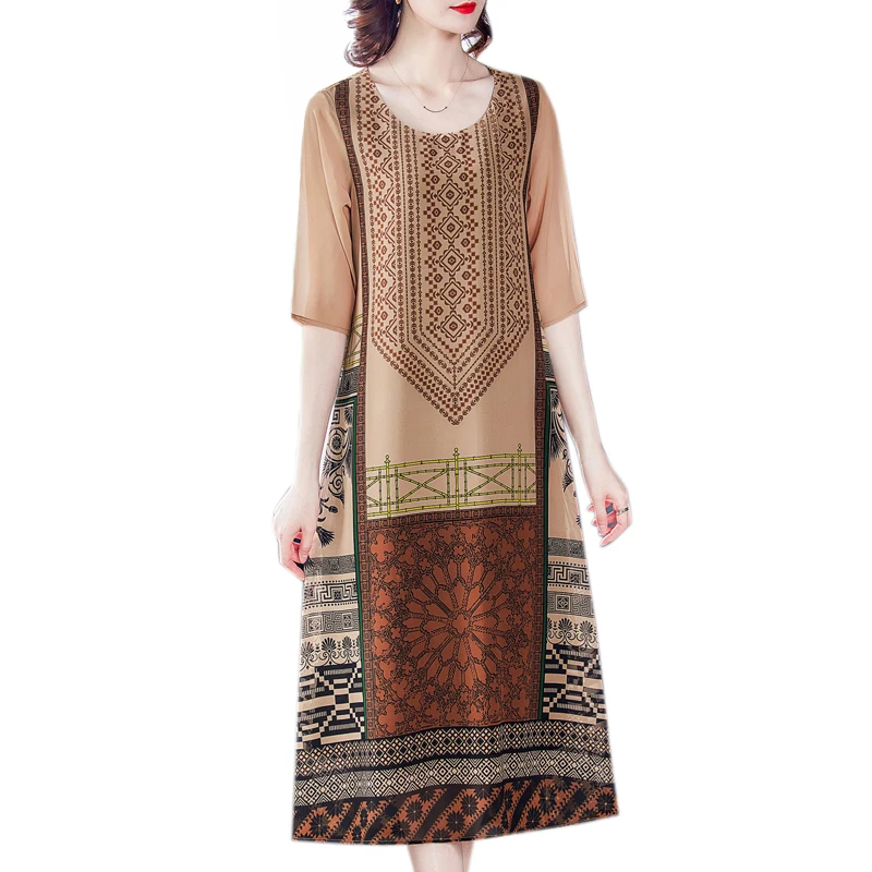 

Summer Loose Print Mulberry Silk Midi Dresses 2021 Spring Casual Boho 4XL Plus Size Beach Sundress Women Classy Bodycon Vestidos