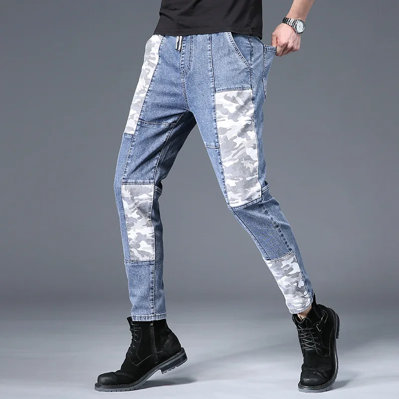 

Nice Pop Four Season Male Denim Trousers Skinny Casual Man Pencil Pants Men Blue Drawstring Jeans