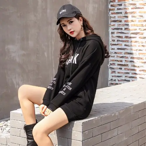 

2021 spring new loose plus velvet padded hooded vests long sleeve printing women