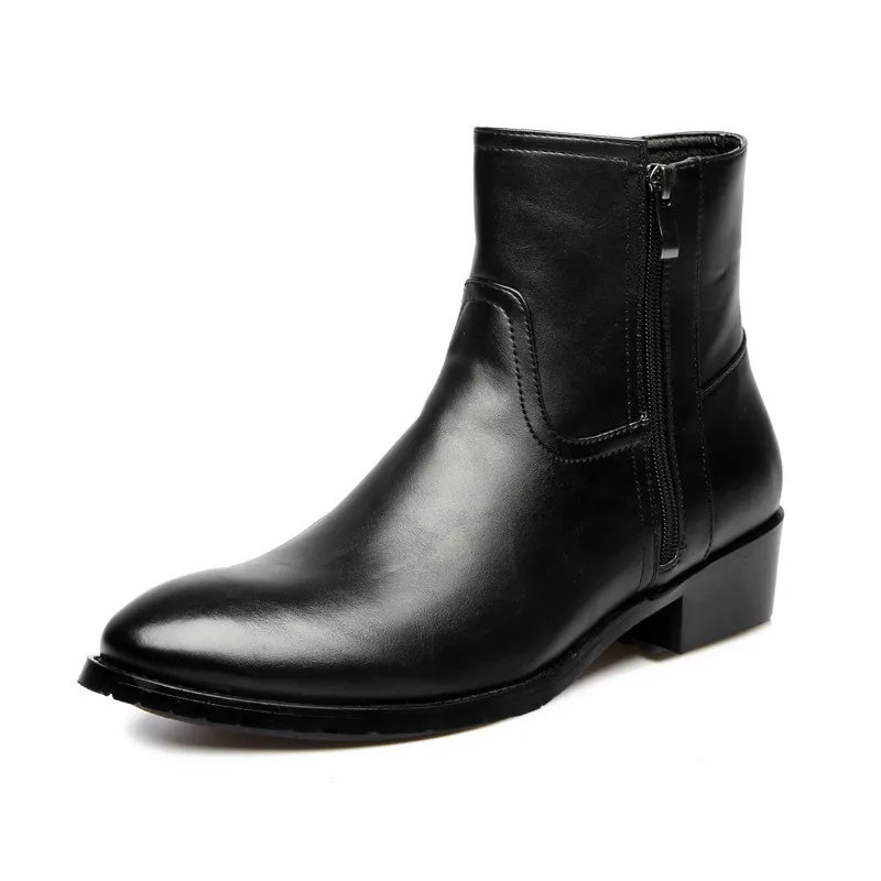 

Pop Sales Pop Leather Genuine Cowhide Leather Boots Men High Zip Top British Vogue Men's Vogue Style Chelsea Boots Black888