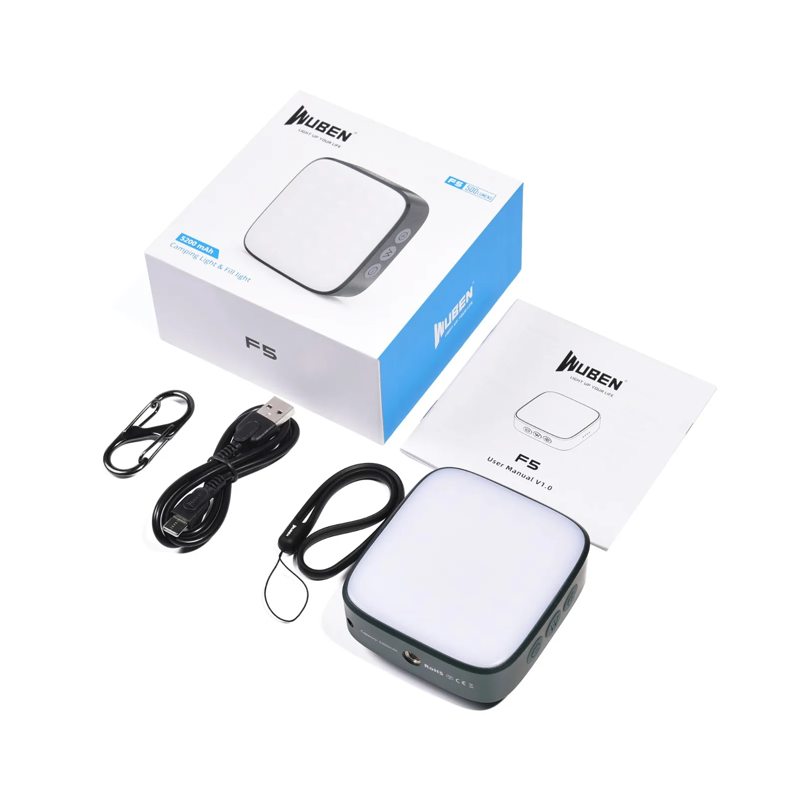 

WUBEN-F5 500lms перезаряжаемый светильник, водонепроницаемый внешний аккумулятор, Магнитная функция, Открытый Кемпинг с дисплеем питания, флэш-св...